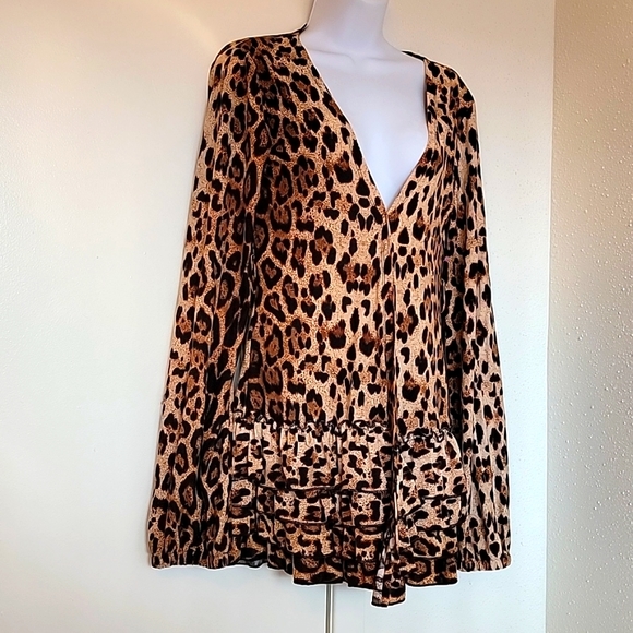 Brand New Leopard Print Ruffle Hem Mini Dress Tunic Coverup - Picture 7 of 9